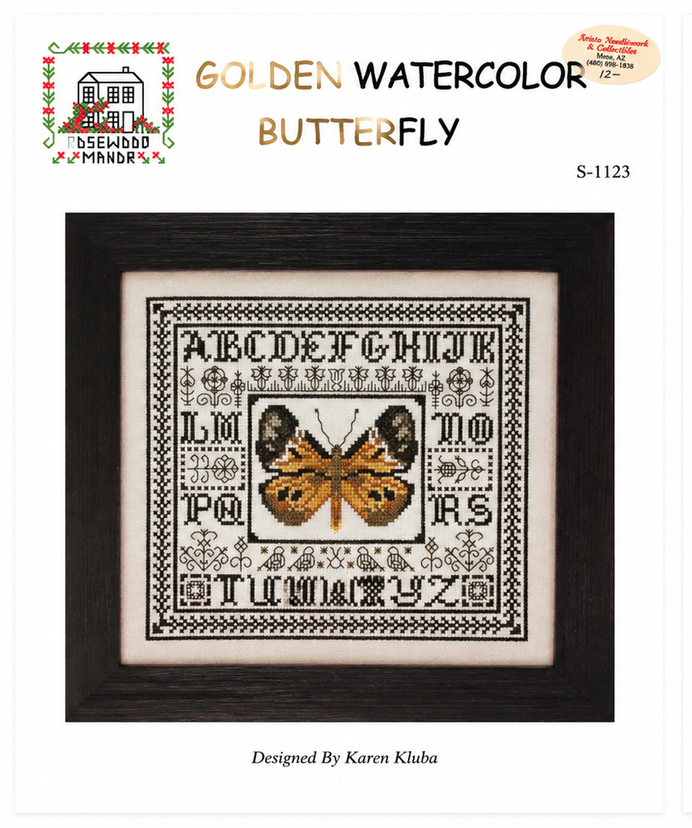 Rosewood Manor Designs Karen Kluba S-1123 Golden Watercolor Butterfly Sampler